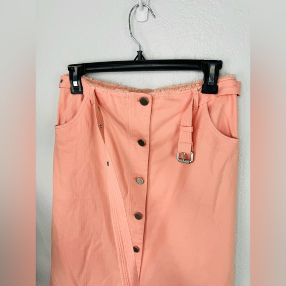 Elizabeth and James Peach Salmon Light Pink Merrit Button Front Midi Skirt - Picture 4 of 9